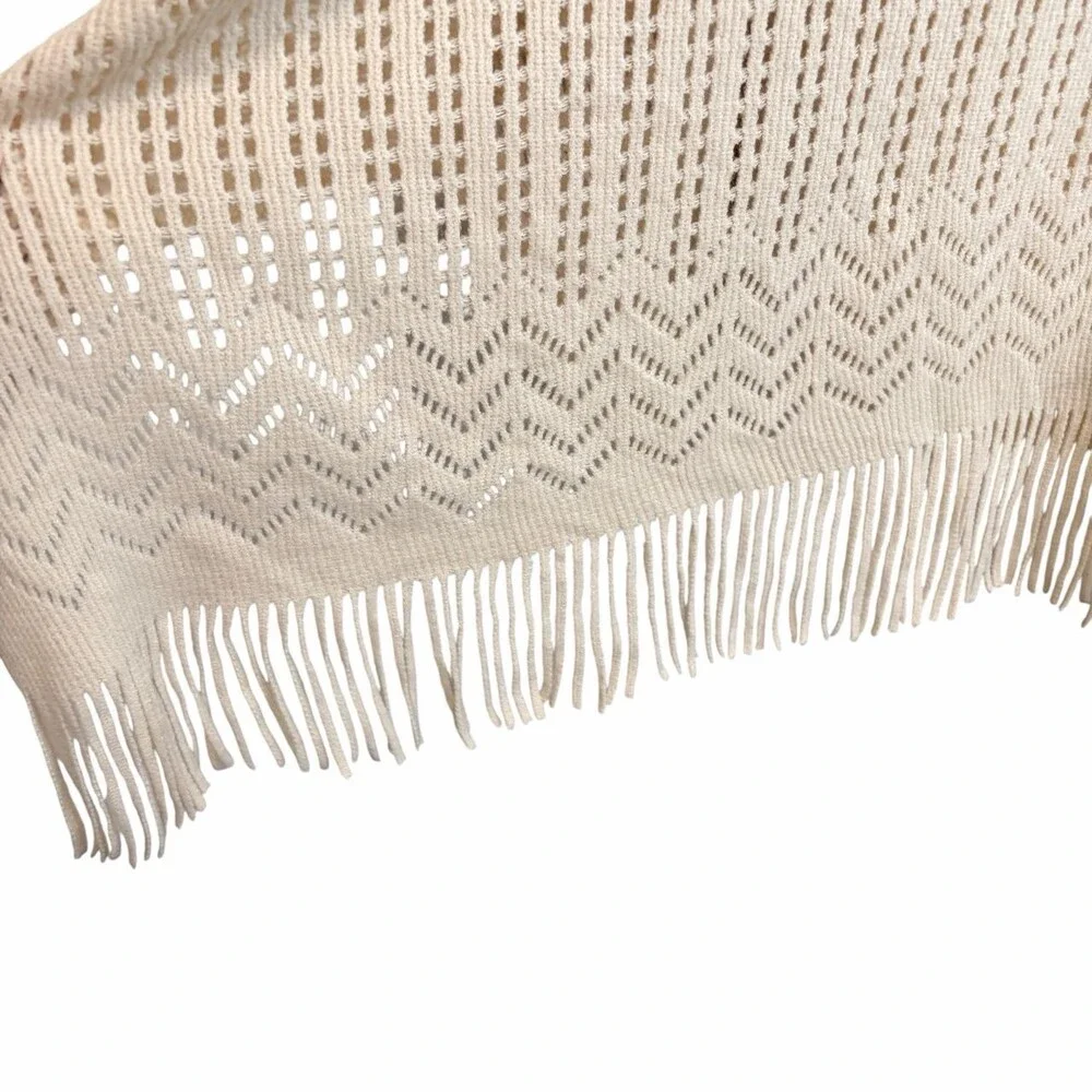 LOFT Beige Knit Boho Kimono Fringe Hem, O/S